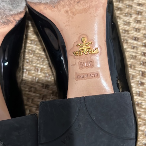 Prada Vernice Black Patent block heel pump w/silver buckle and 2 inch heel - Picture 8 of 13